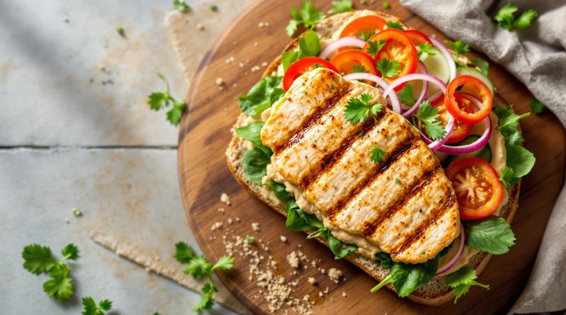 Sandwich med kylling og hummus