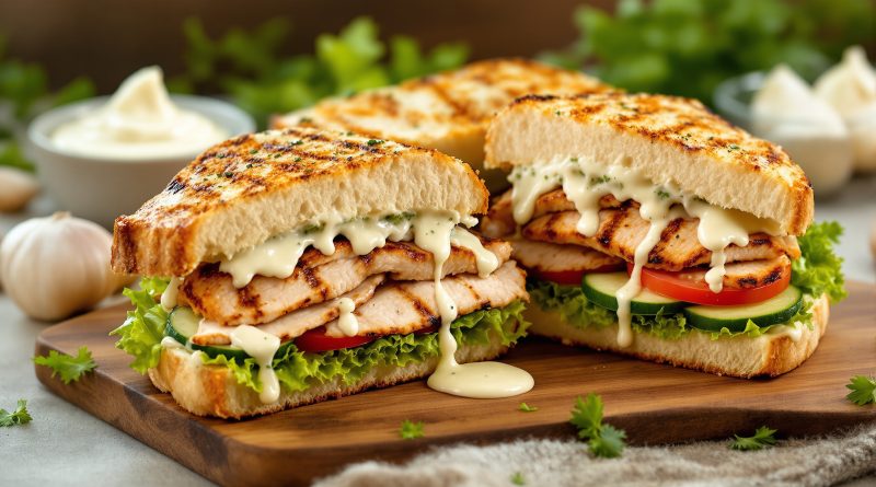 Sandwich med kylling og hvidløg