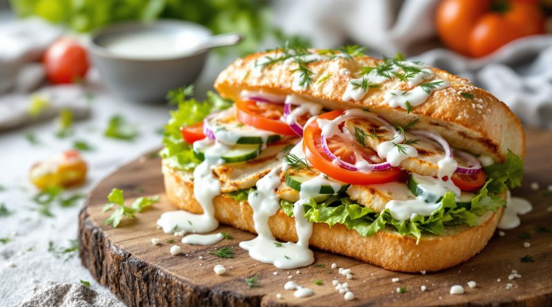 Sandwich med kylling og yoghurt dressing