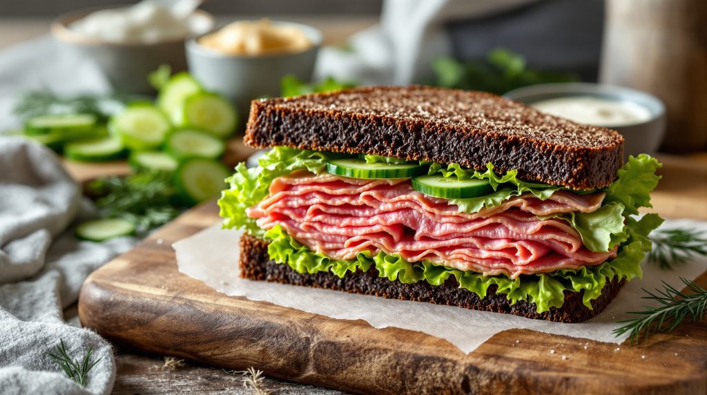 Sandwich med roastbeef og agurk