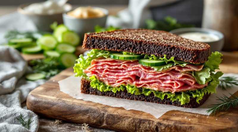 Sandwich med roastbeef og agurk