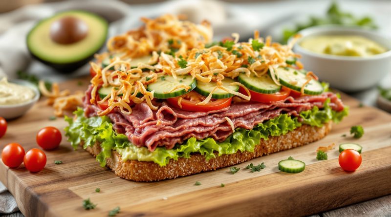 Sandwich med roastbeef og avocado