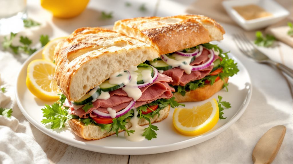 Sandwich med roastbeef og citron