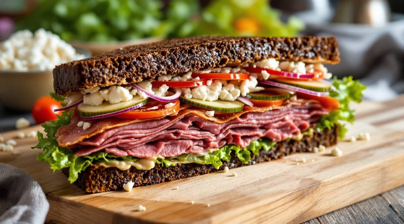 Sandwich med roastbeef og feta