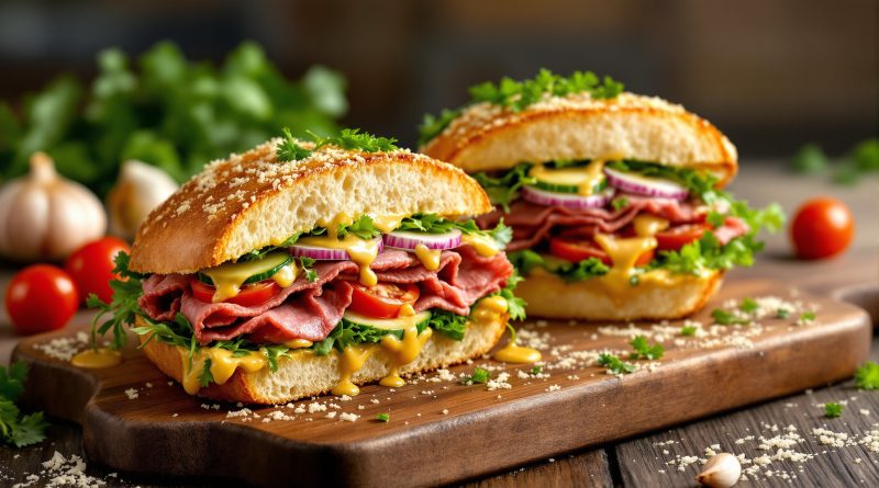 Sandwich med roastbeef og hvidløg