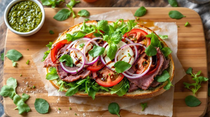 Sandwich med roastbeef og mozzarella