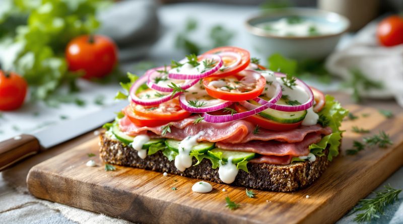 Sandwich med roastbeef og yoghurt dressing