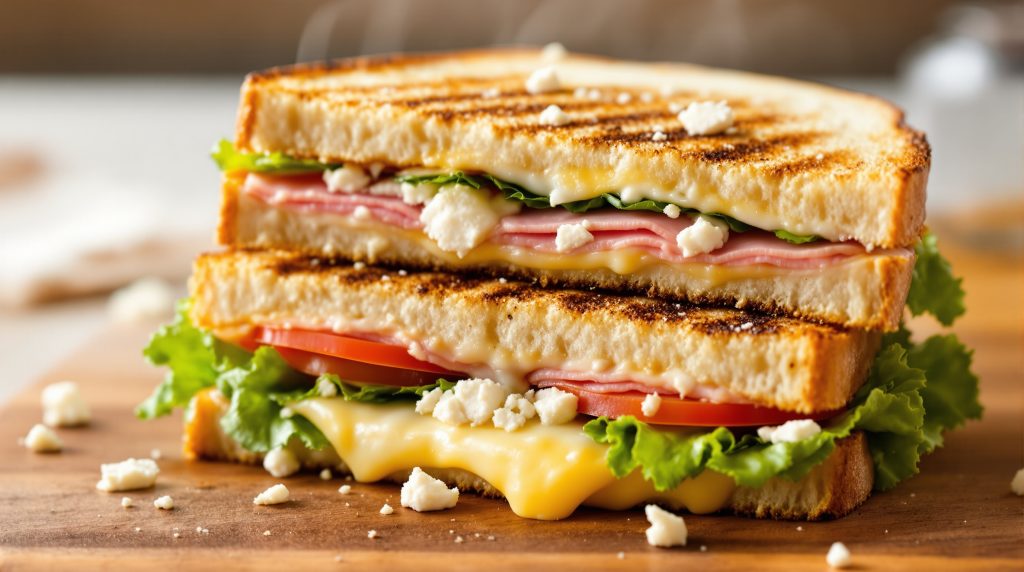 Sandwich med skinke og ost og feta