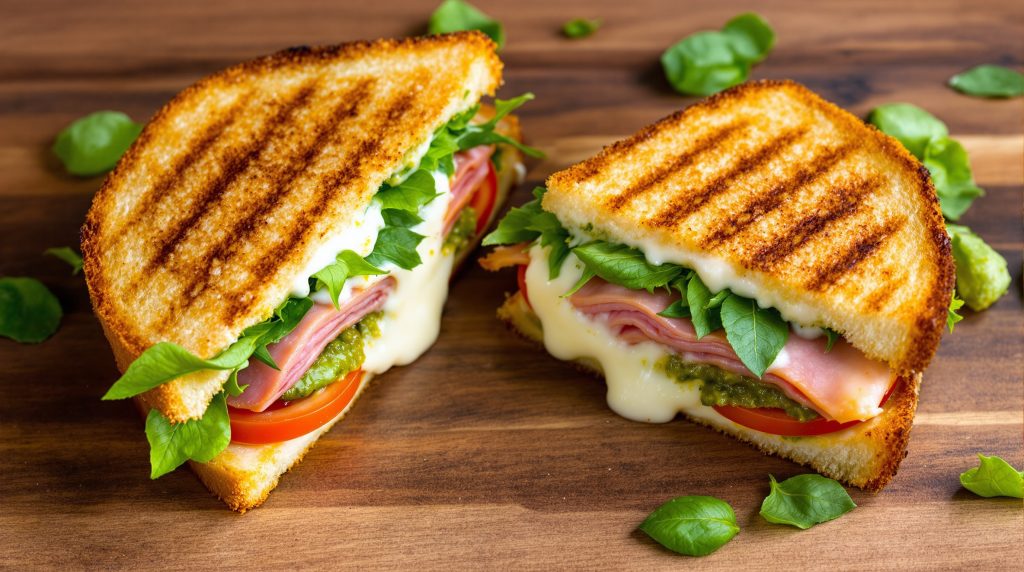 Sandwich med skinke og ost og pesto