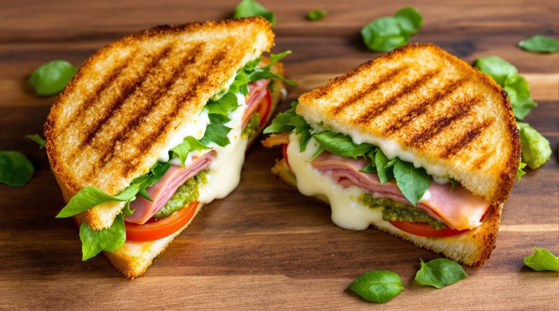 Sandwich med skinke og ost og pesto