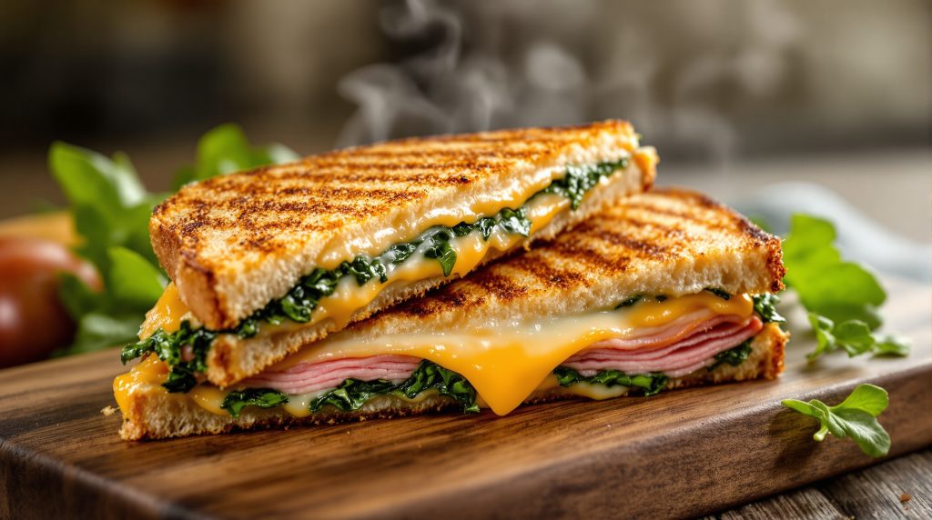 Sandwich med skinke og ost og spinat