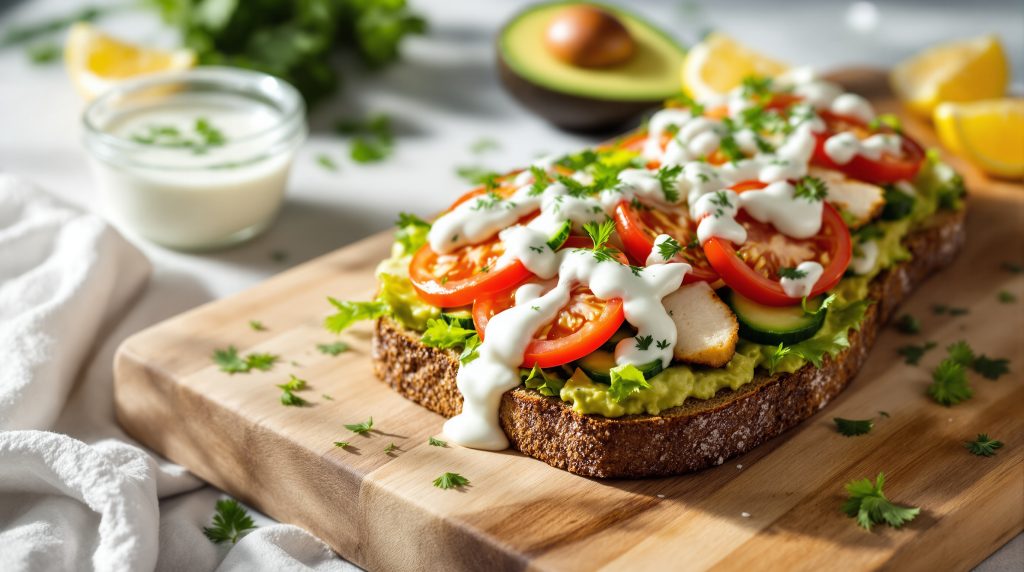 Sandwich med avocado og yoghurt dressing