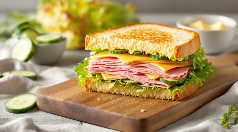Sandwich med skinke og ost og agurk