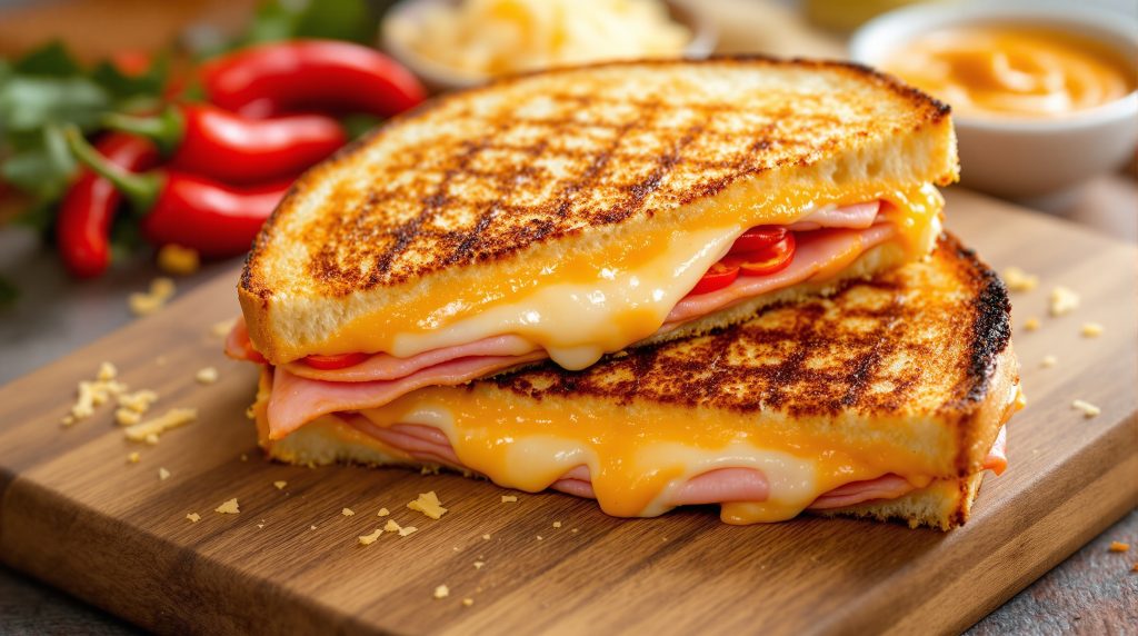 Sandwich med skinke og ost og chili