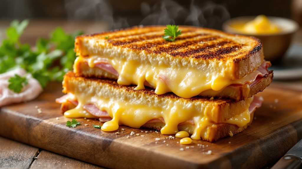 Sandwich med skinke og ost og hvidløg