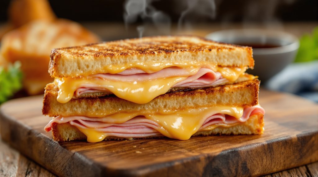 Sandwich med skinke og ost og soyasauce