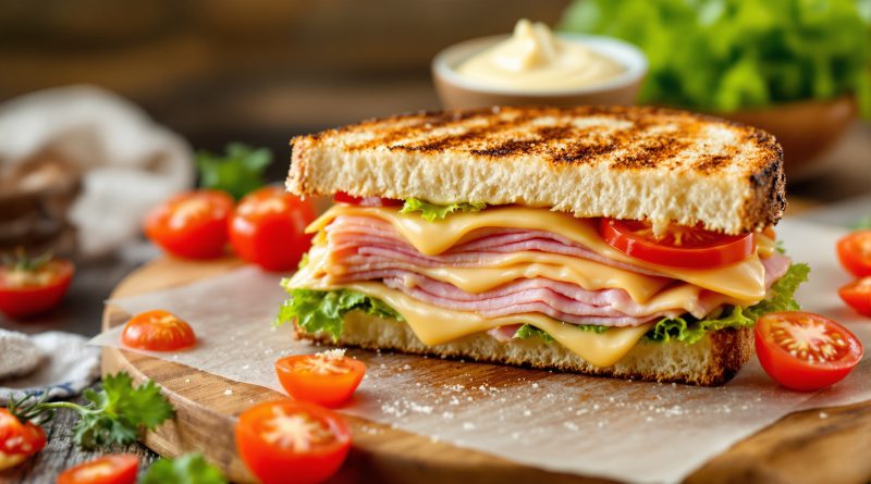 Sandwich med skinke og ost og tomat