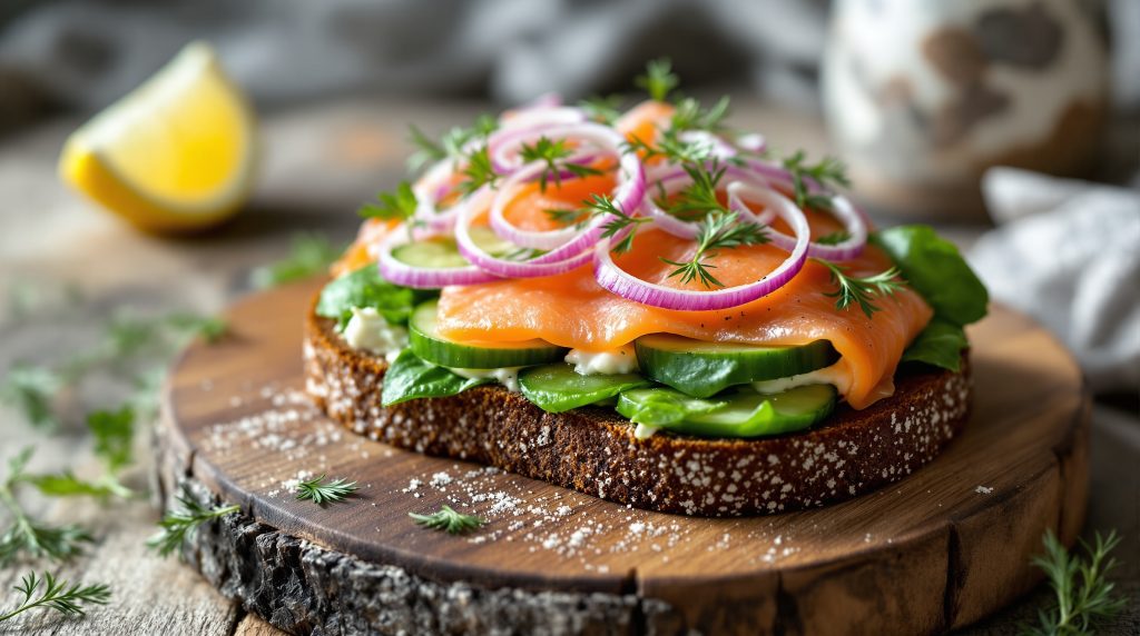 Sandwich med laks og rødløg