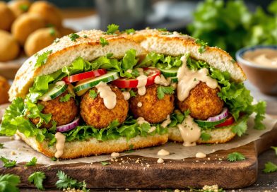 Sandwich med falafel og pesto