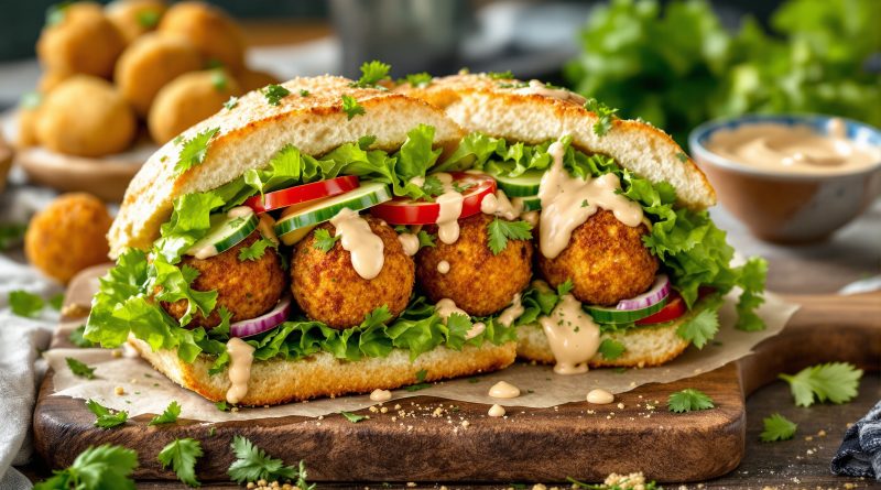 Sandwich med falafel og pesto